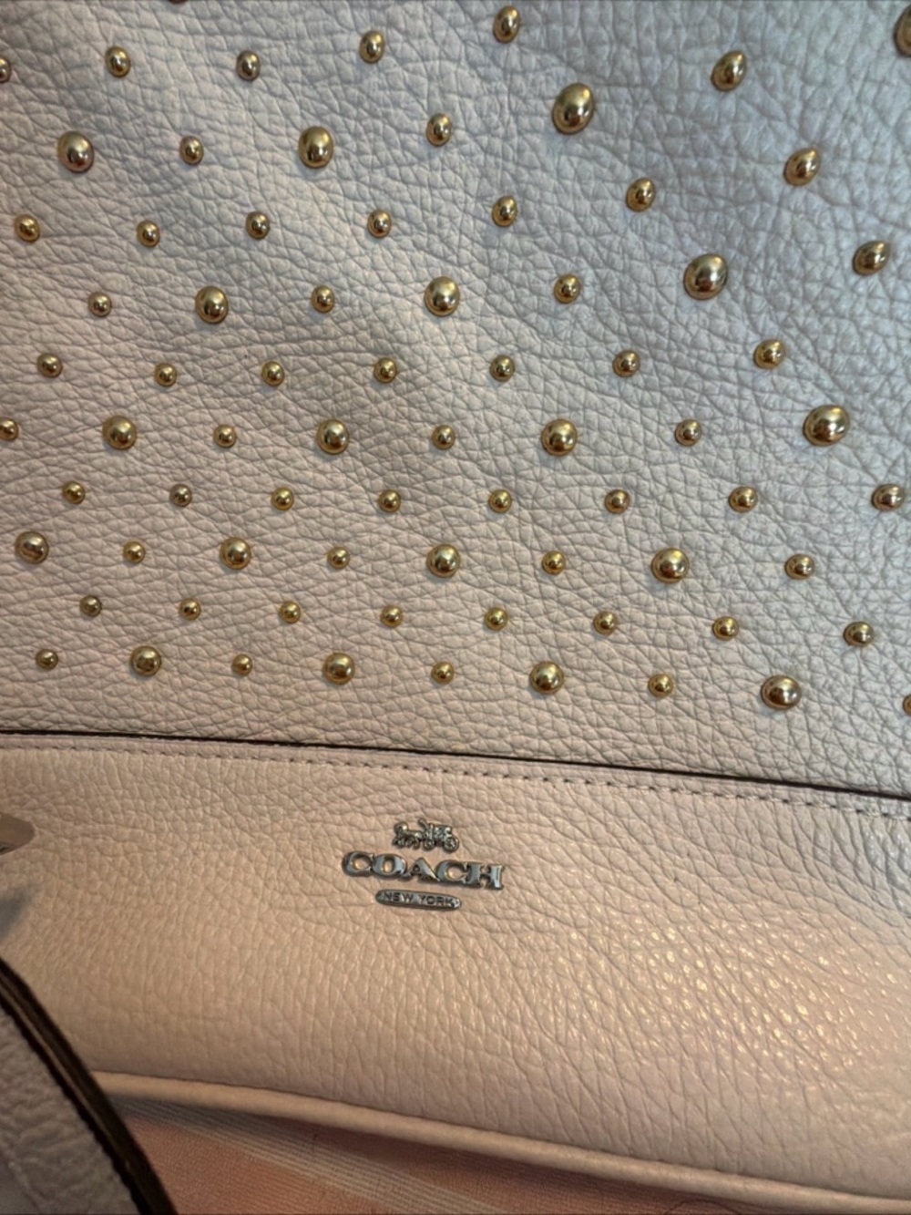 Bundle! Coach Ivory Studded Leather Shoulder Bag WITH  Matching Wallet - Picture 2 of 14